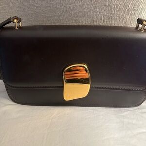 Zara Brown metallic hardware shoulder bag